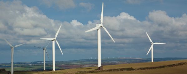 Windfarms spread out over the UK countryside